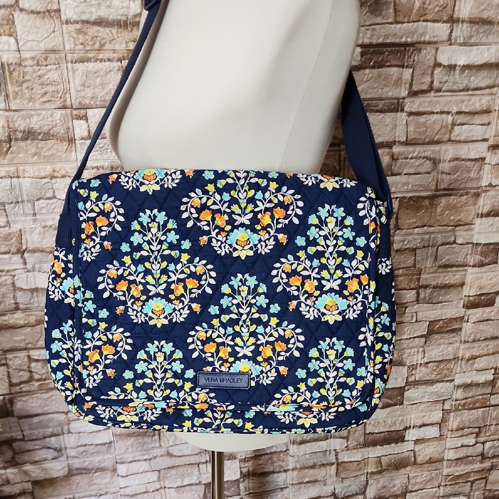 Vera Bradley Navy and Floral Crossbody  Laptop Bag